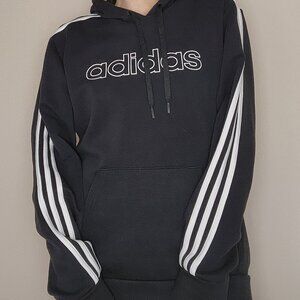 ADIDAS Essentials 3-Stripes Unisex Pullover Hoodie Sweatshirt Black White Medium